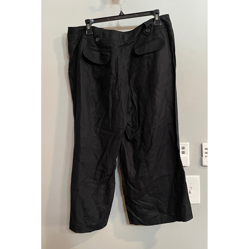 Ann Taylor LOFT Crop Pants Womens 12 Black Linen Wide Leg Button Detail 4464